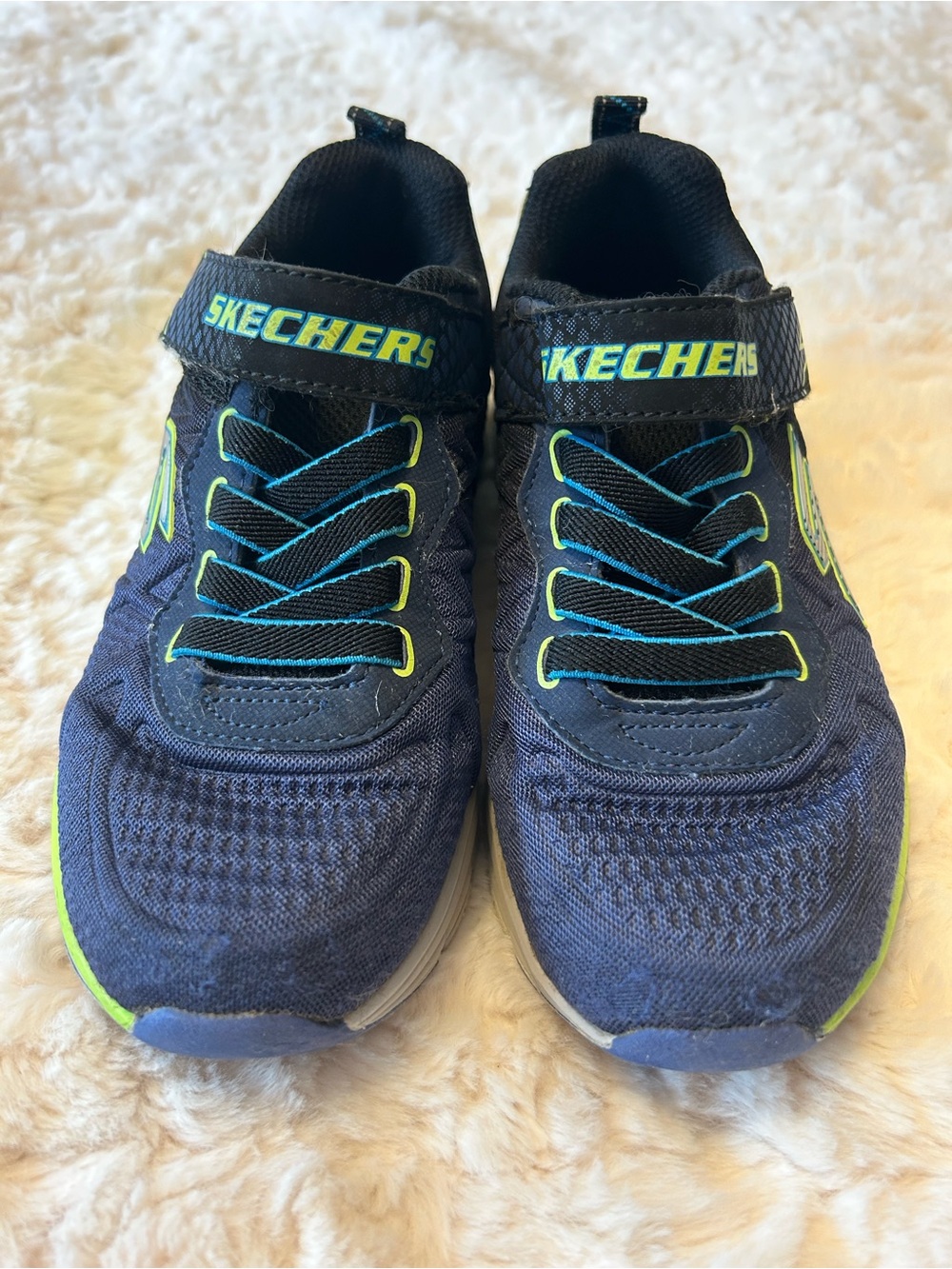 Skechers Boys Navy Blue Sneakers with Lime Accents